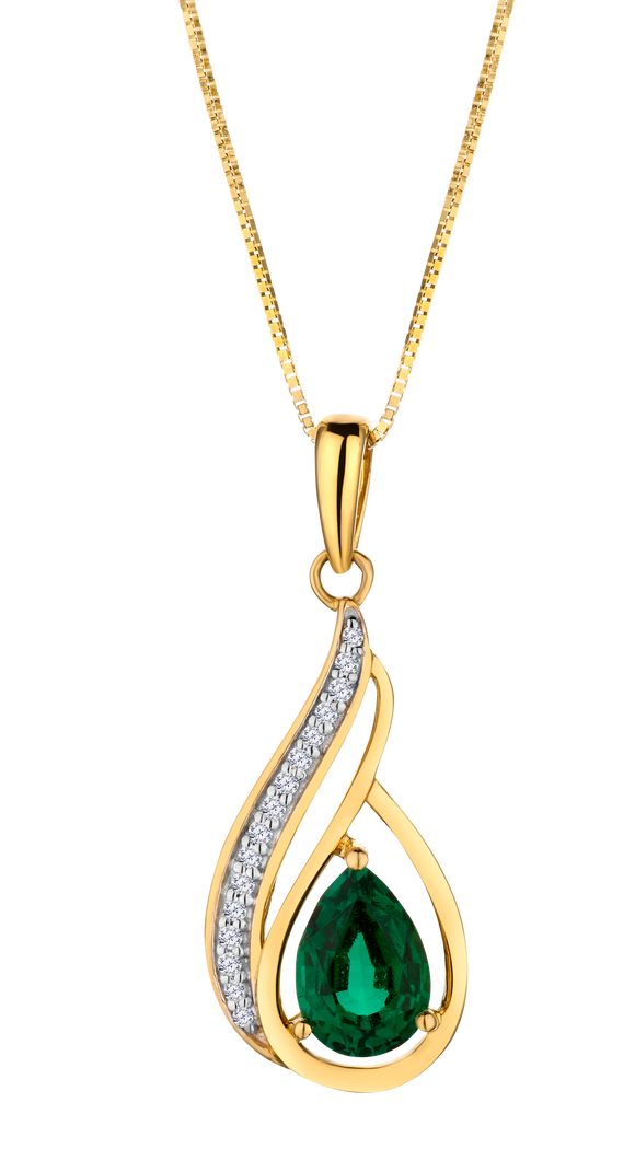Created Emerald & .03 Carat of Lab Grown Diamonds Pendant, 10kt Yellow Gold.....................NOW - Griffin Jewellery Designs