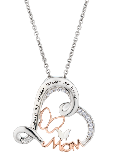 .06 Carat of Lab Grown Diamonds "Mom" Heart Pendant, Sterling Silver & Rose Gold Plated.....................NOW - Griffin Jewellery Designs