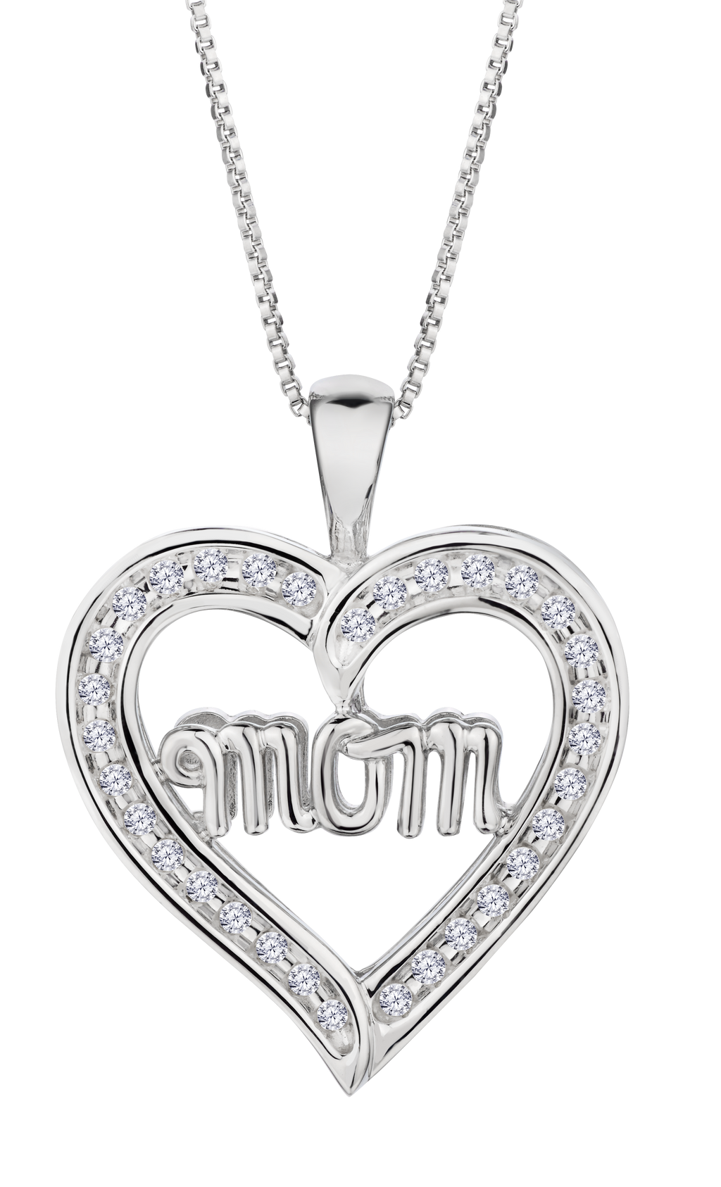 .25 Carat of Lab Grown Diamonds "Mom" Heart Pendant, Sterling Silver.....................NOW