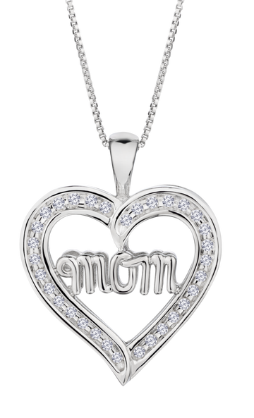 .25 Carat of Lab Grown Diamonds "Mom" Heart Pendant, Sterling Silver.....................NOW - Griffin Jewellery Designs