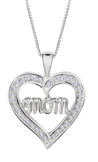 .25 Carat of Lab Grown Diamonds "Mom" Heart Pendant, Sterling Silver.....................NOW - Griffin Jewellery Designs