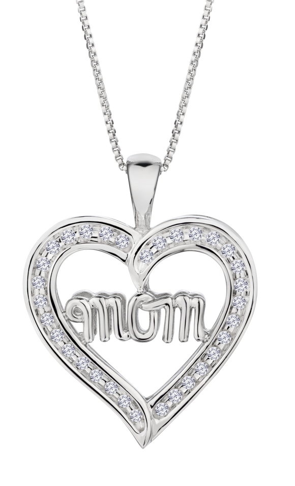 .25 Carat of Lab Grown Diamonds "Mom" Heart Pendant, Sterling Silver.....................NOW - Griffin Jewellery Designs