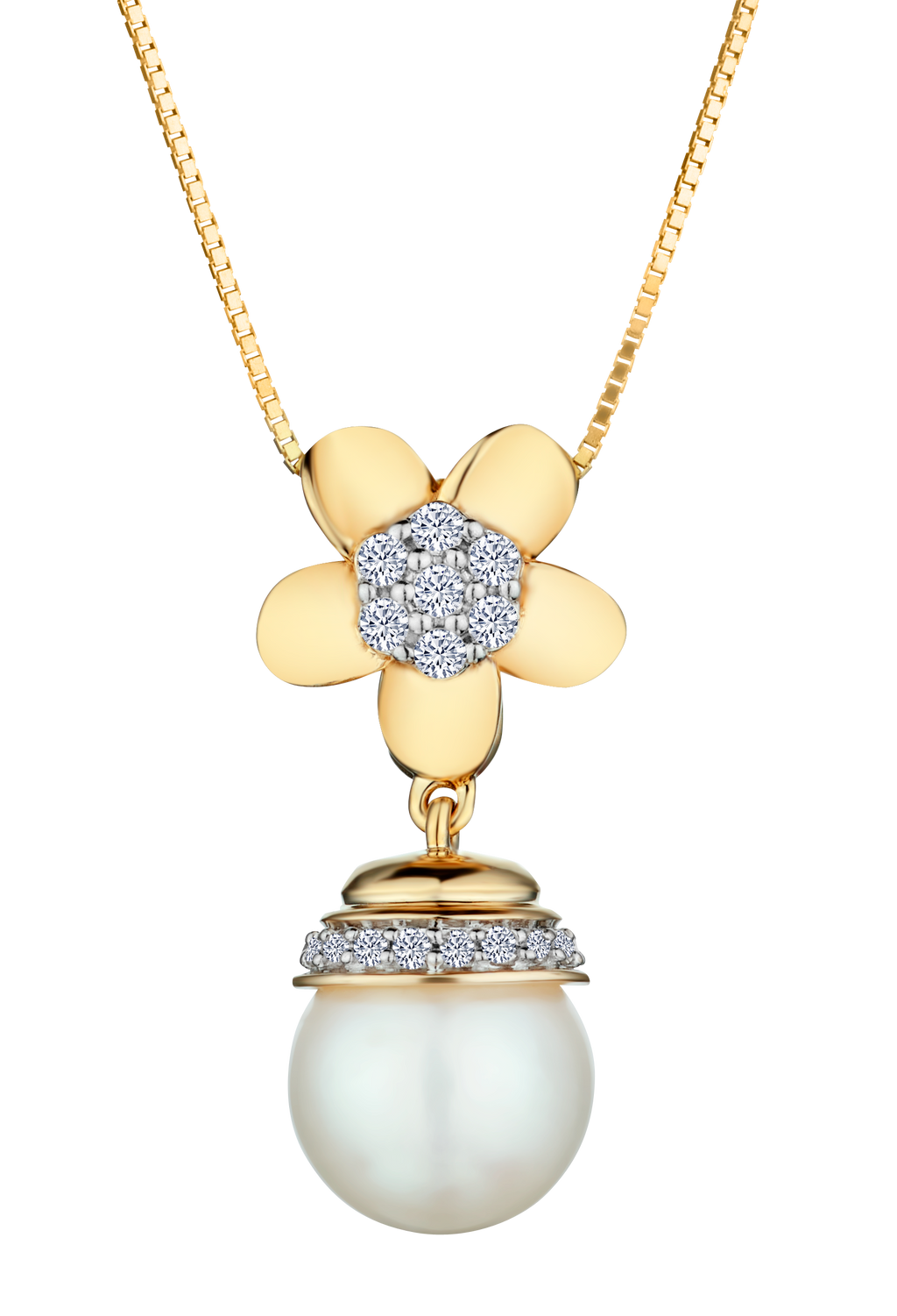 Pearl and .15 Carat of Diamonds Flower Drop Pendant, 10kt Yellow Gold.....................NOW