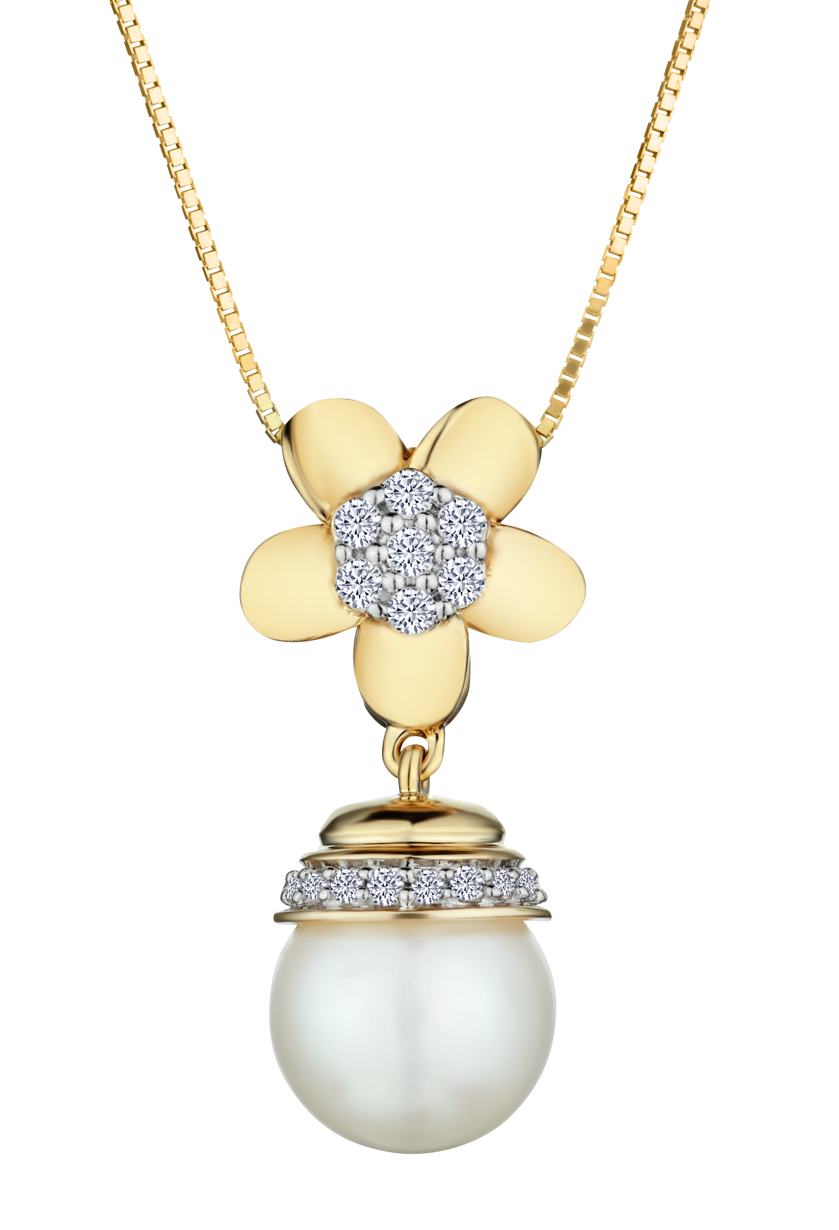 Pearl and .15 Carat of Diamonds Flower Drop Pendant, 10kt Yellow Gold.....................NOW
