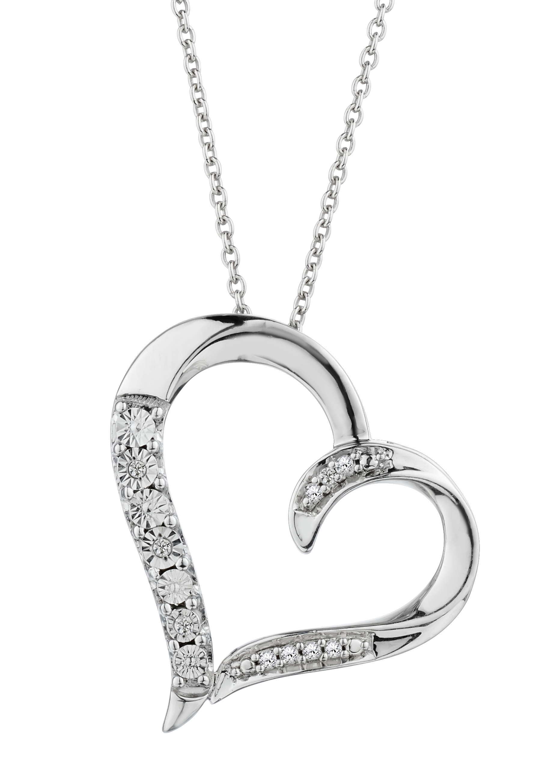 .05 Carat of Diamonds Miracle Heart Pendant, Silver ...