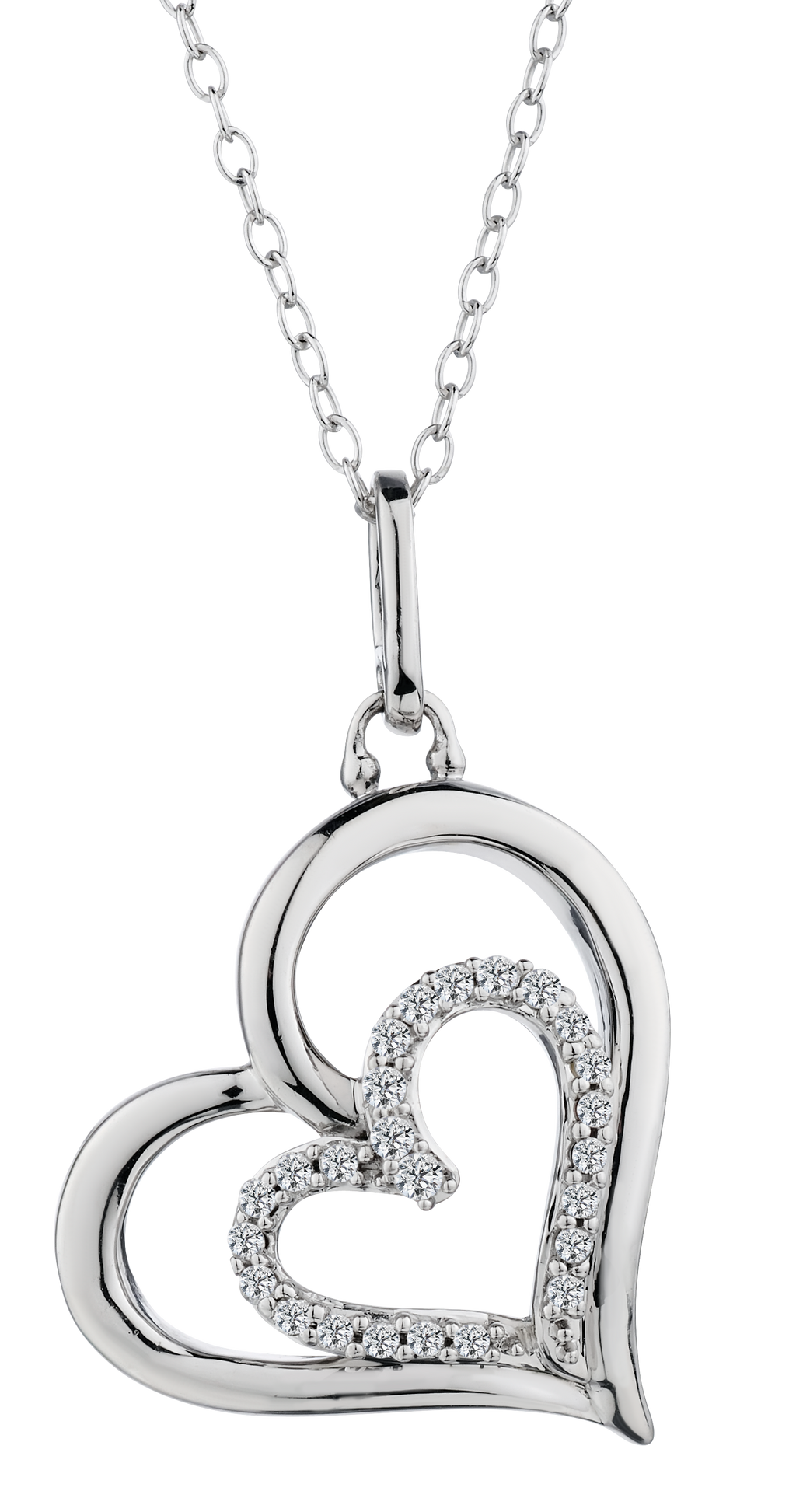.15 Carat of Diamonds Double Heart Pendant, Silver.....................NOW