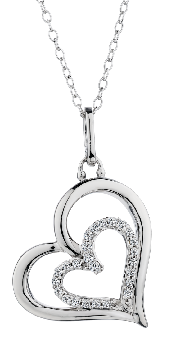 .15 Carat of Diamonds Double Heart Pendant, Silver.....................NOW
