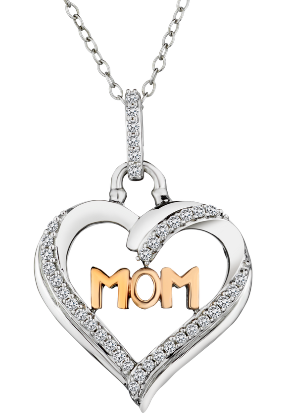 .21 Carat of Diamonds "Mom" Heart Pendant, Silver.....................NOW
