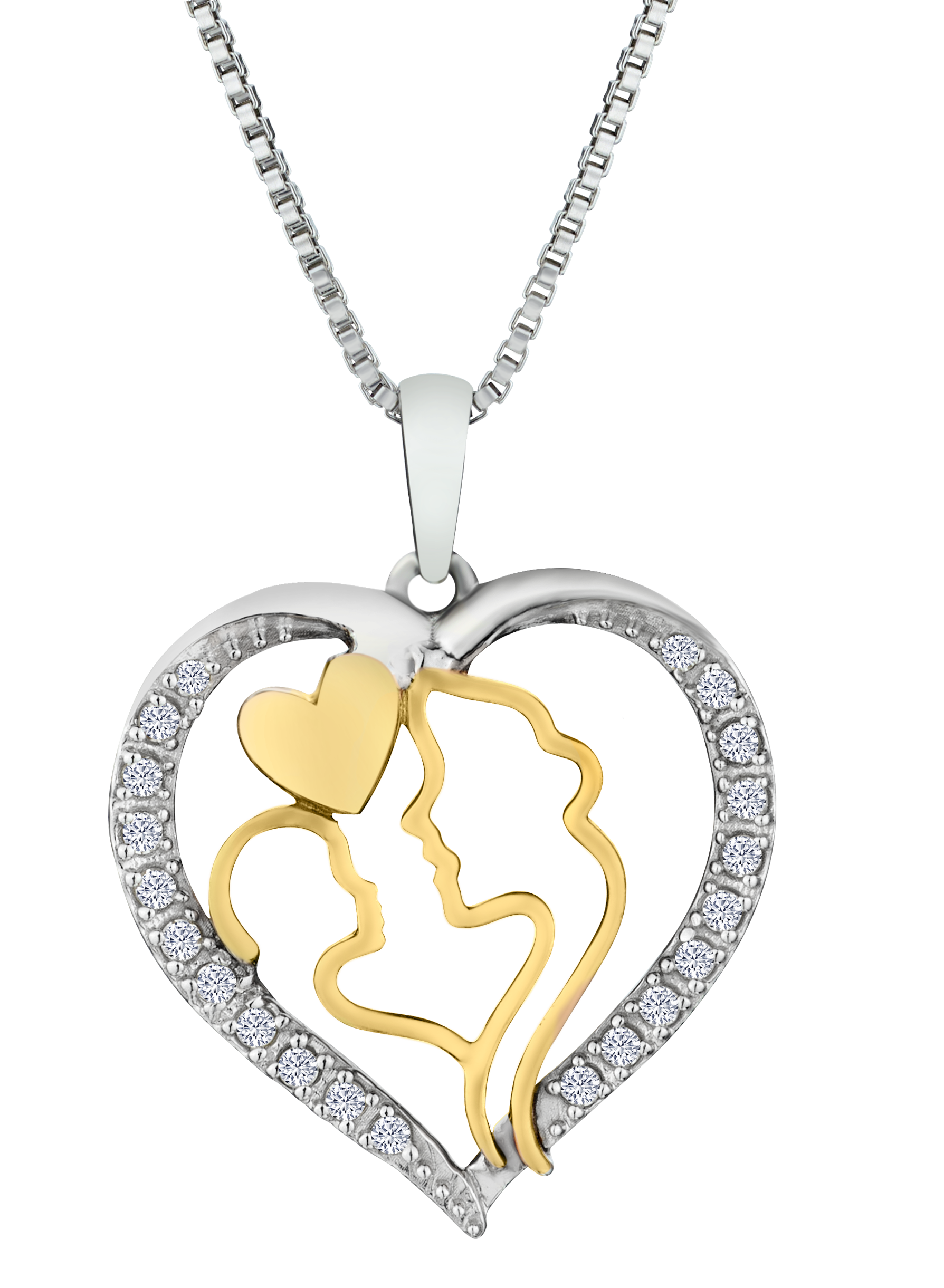 .09 Carat of Diamond "Mom & Child" Heart Pendant, Silver.....................NOW
