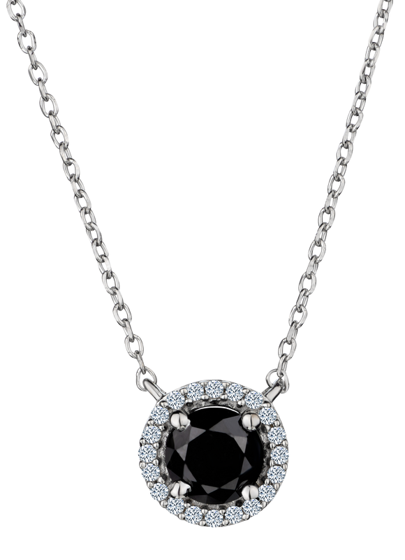 1.00 Carat of Black and White Diamonds Halo Pendant, Silver.....................NOW