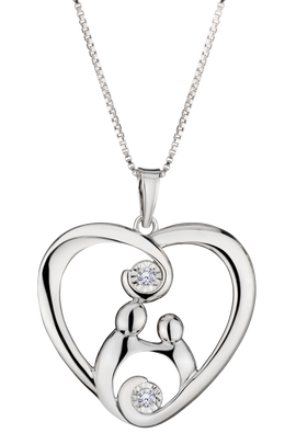 .04 Carat Of Diamonds "Mother & Child" Pendant, Silver