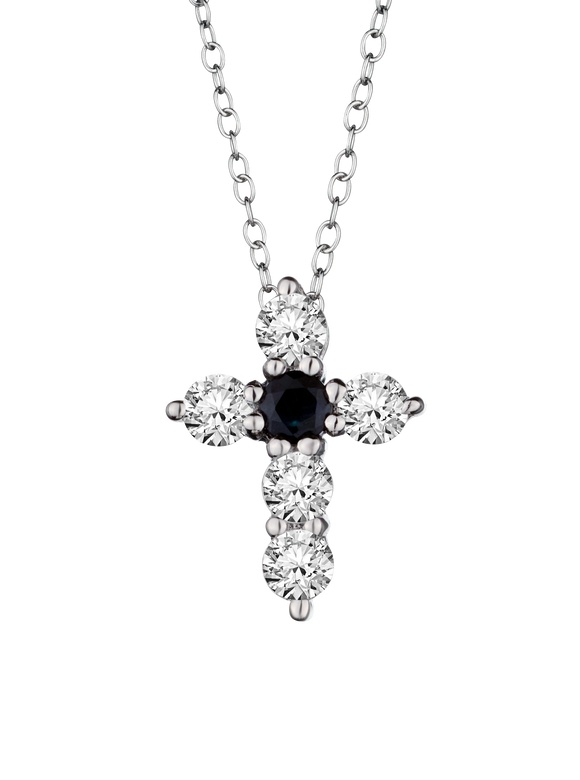 Genuine Black Sapphire & White Topaz Cross Pendant, Silver.....................NOW