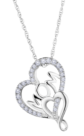 Created White Sapphire "Mom" Heart Pendant, Silver.....................NOW