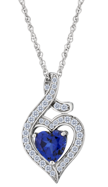 Created Blue & White Sapphire Heart Pendant, Silver.....................NOW