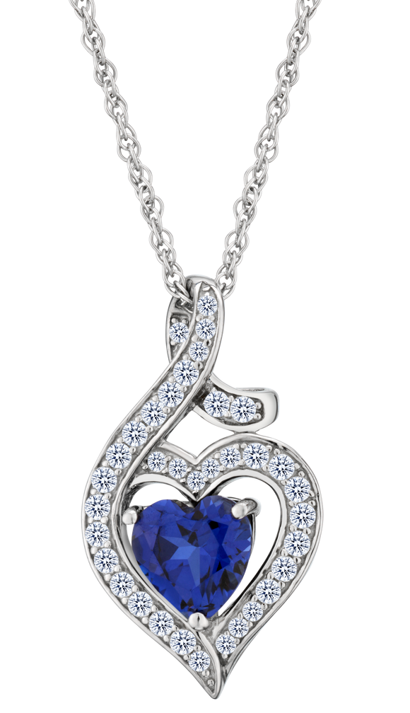 Created Blue & White Sapphire Heart Pendant, Silver.....................NOW