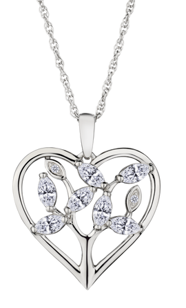 Created White Sapphire "Tree of Life" Heart Pendant, Silver