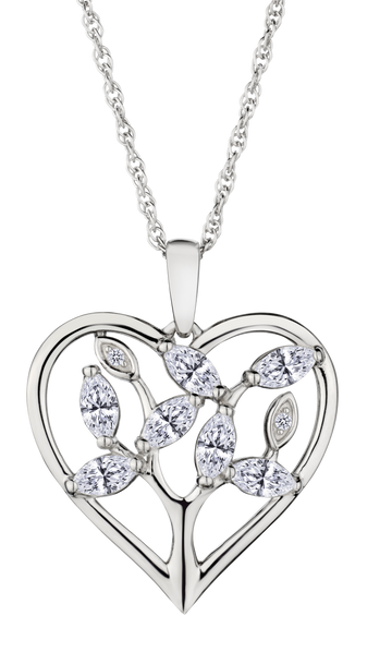 Created White Sapphire "Tree of Life" Heart Pendant, Silver - Griffin Jewellery Designs