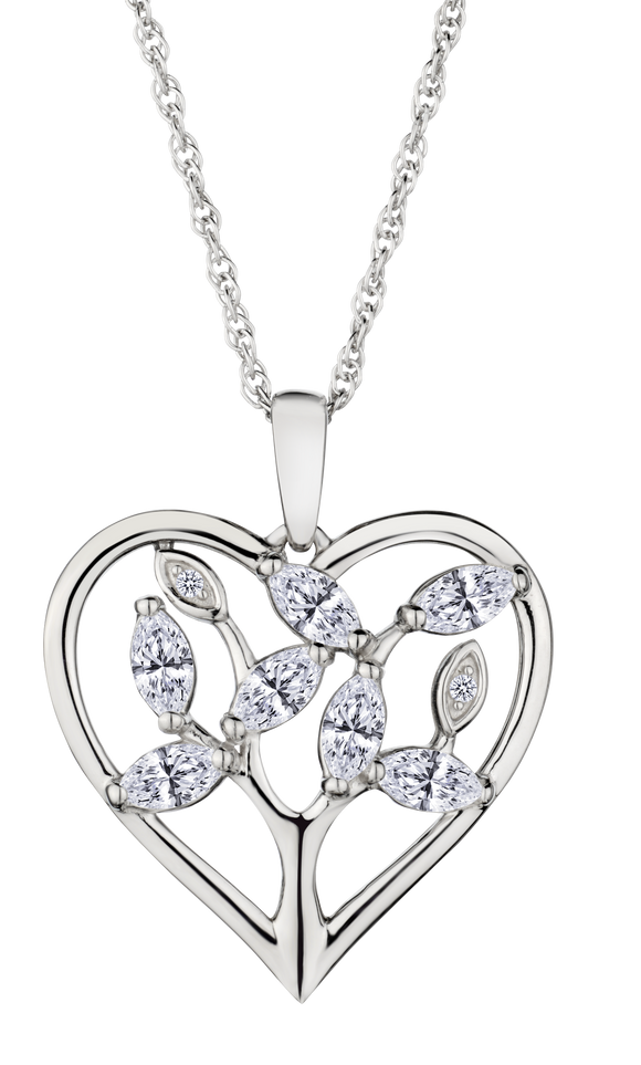 Created White Sapphire "Tree of Life" Heart Pendant, Silver