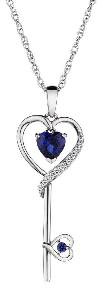 Created Blue & White Sapphire "Key to My Heart" Pendant, Silver.....................NOW