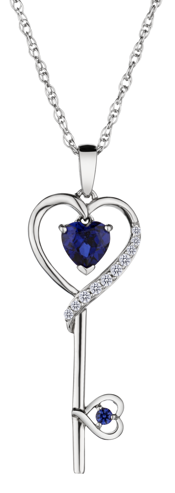Created Blue & White Sapphire "Key to My Heart" Pendant, Silver.....................NOW