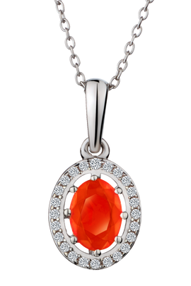Genuine Orange Ethiopian Opal & White Zircon Pendant, Silver.....................NOW