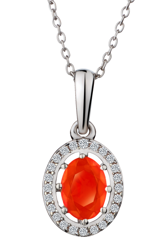 Genuine Orange Ethiopian Opal & White Zircon Pendant, Silver.....................NOW