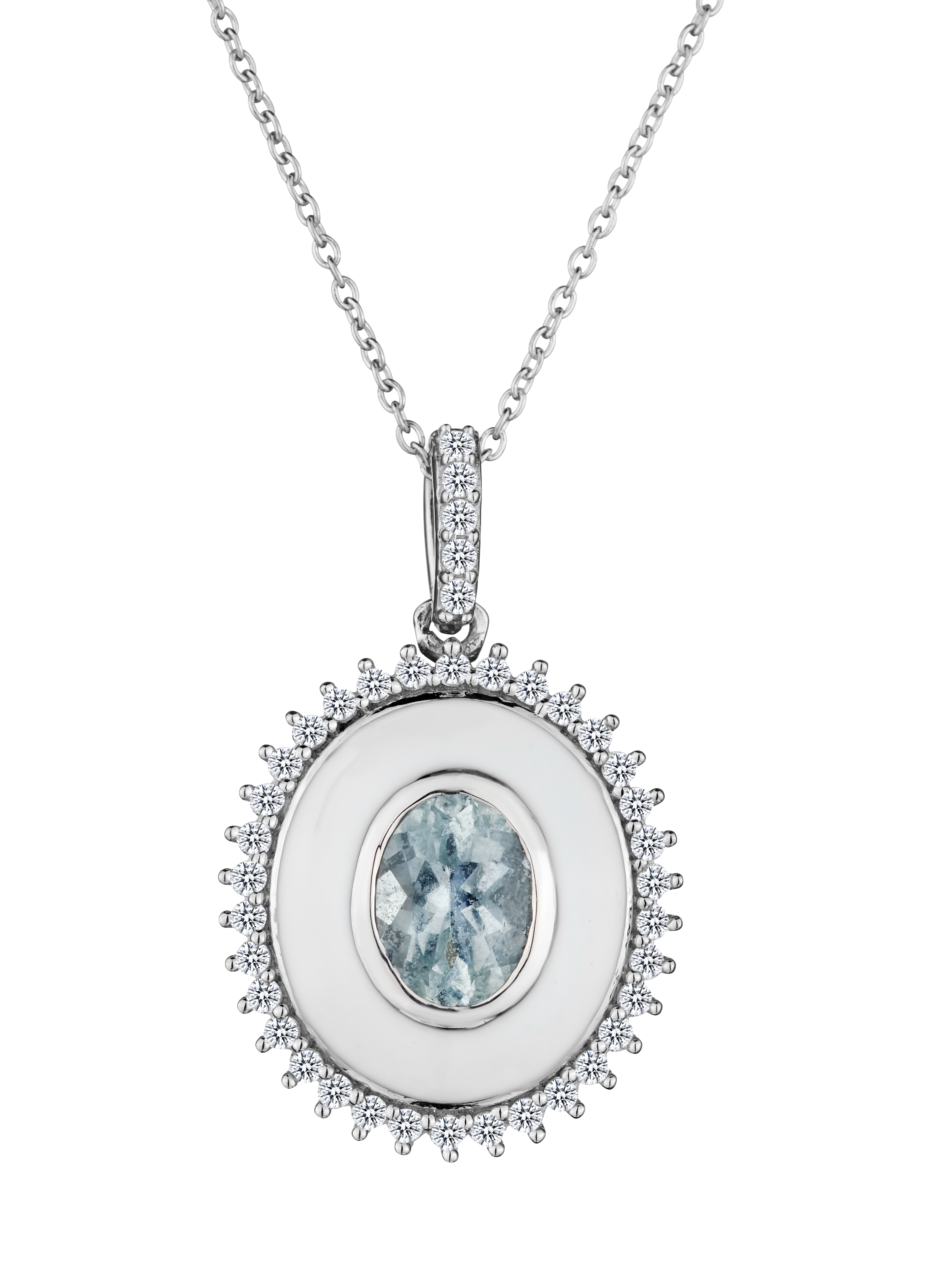 1.80 Carat Genuine Aquamarine + White Zircon Enamel Pendant, Sterling Silver. Necklaces and Pendants. Griffin Jewellery Designs. 