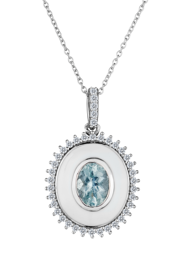 1.80 Carat Genuine Aquamarine + White Zircon Enamel Pendant, Sterling Silver. Necklaces and Pendants. Griffin Jewellery Designs. 