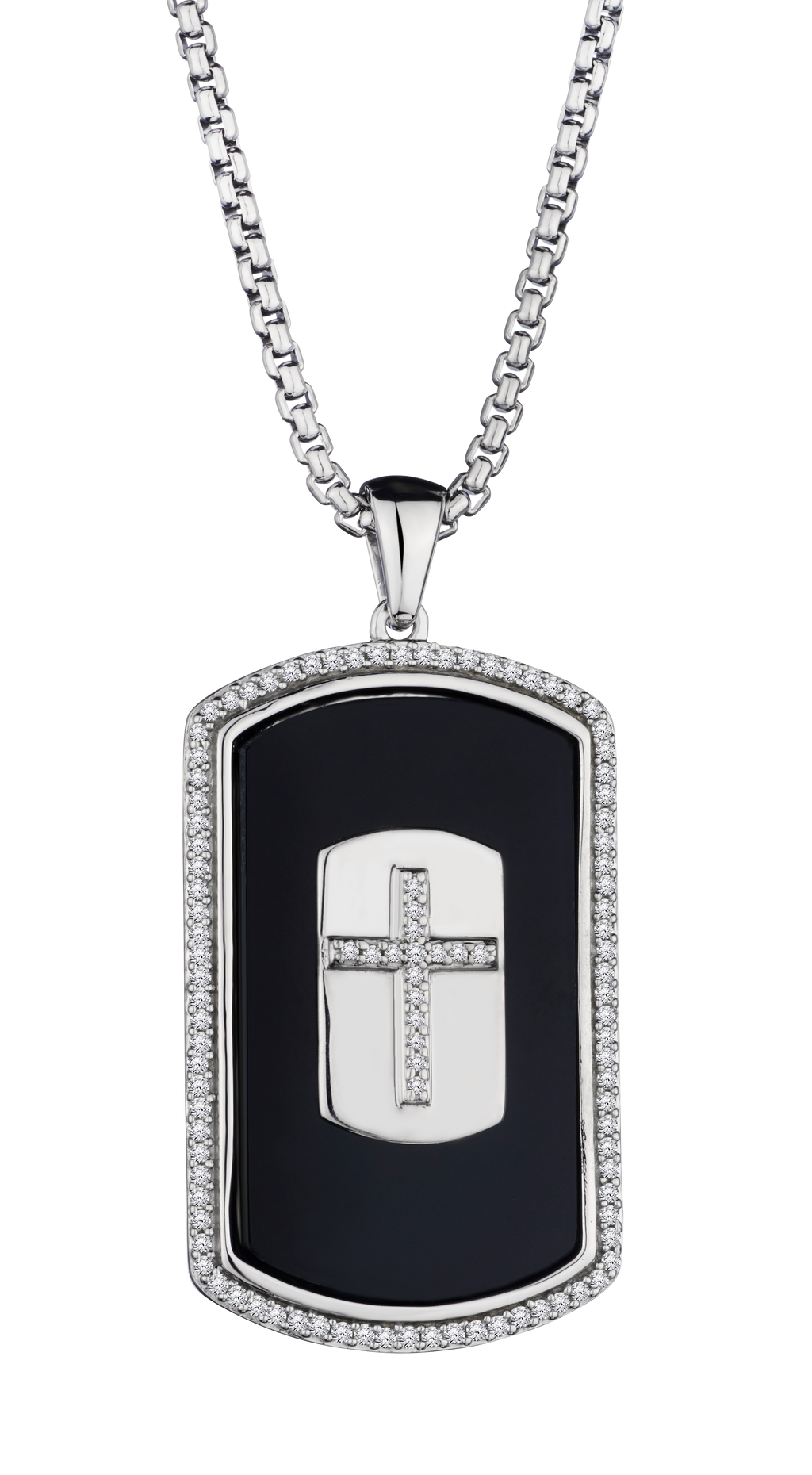 Genuine Onyx & .35 Carat of Diamonds Cross Dog Tag Pendant, Silver.....................NOW