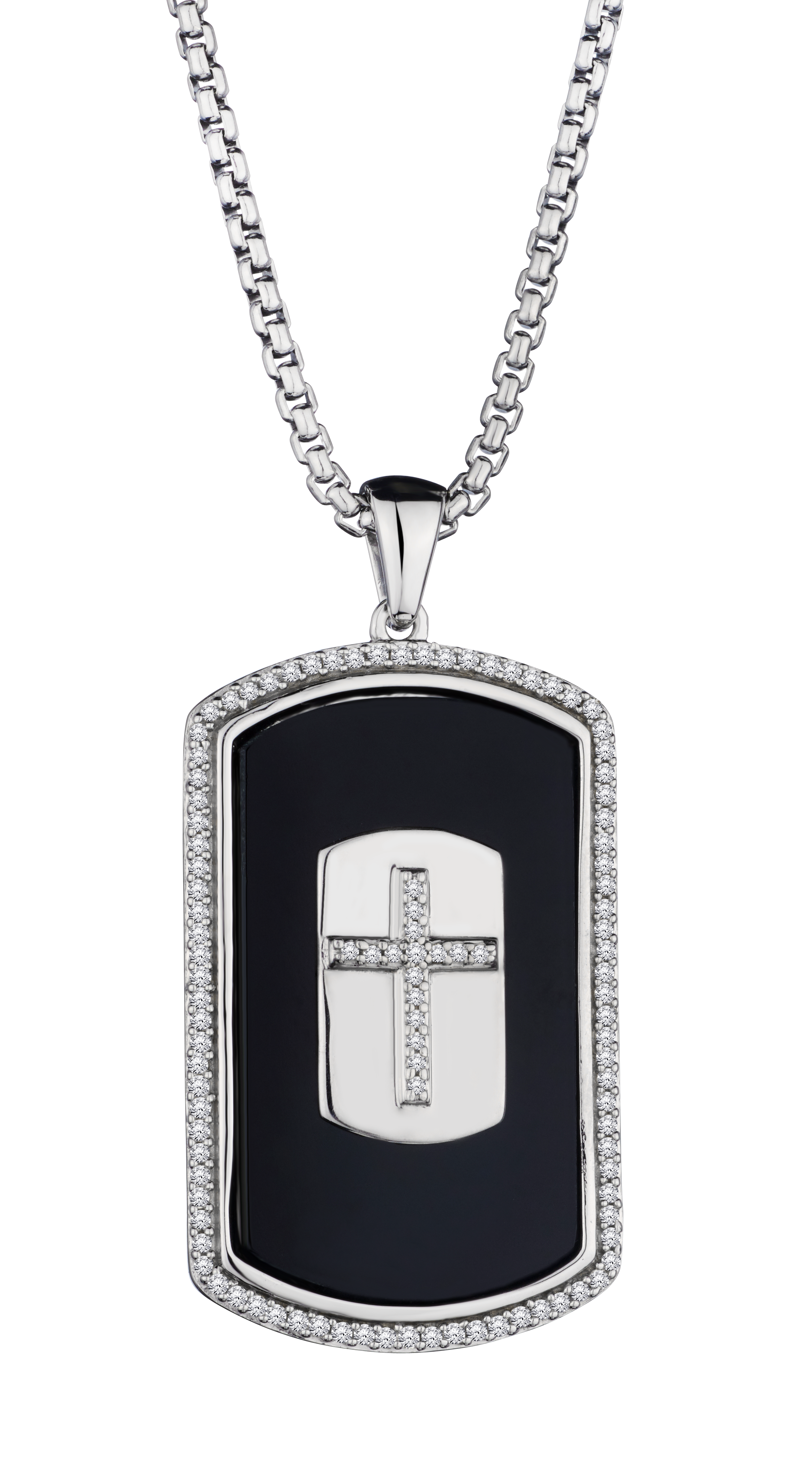 Silver Genuine Onyx and .35 Carat of Diamonds Cross Dog Tag, Pendant with chain.....................NOW