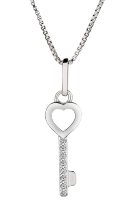 Created White Sapphire "Key to My Heart" Pendant, Silver.....................NOW