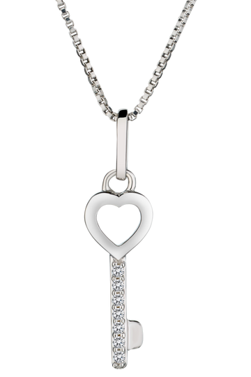 Created White Sapphire "Key to My Heart" Pendant, Silver.....................NOW