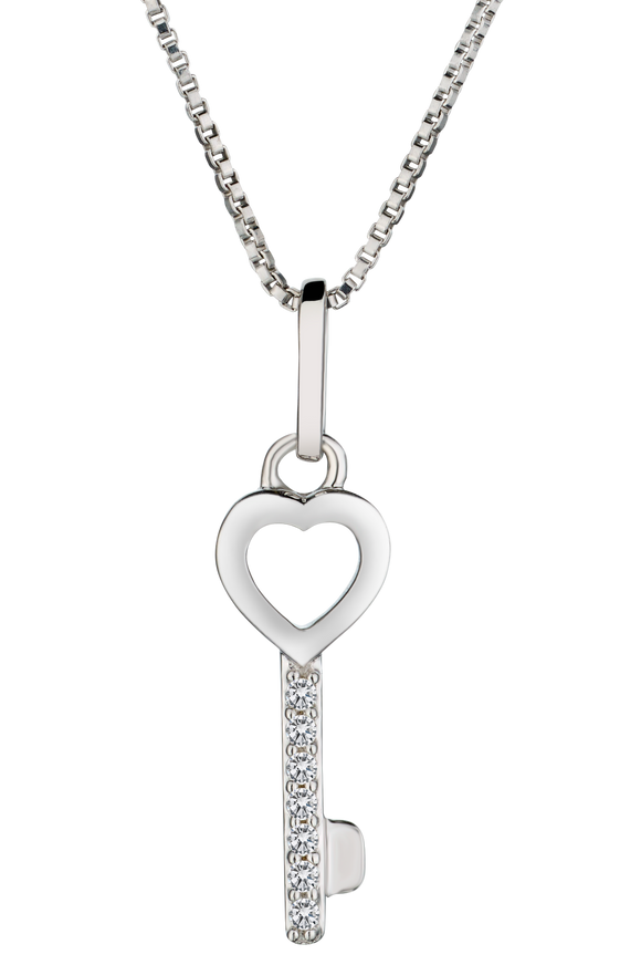 Created White Sapphire "Key to My Heart" Pendant, Silver.....................NOW