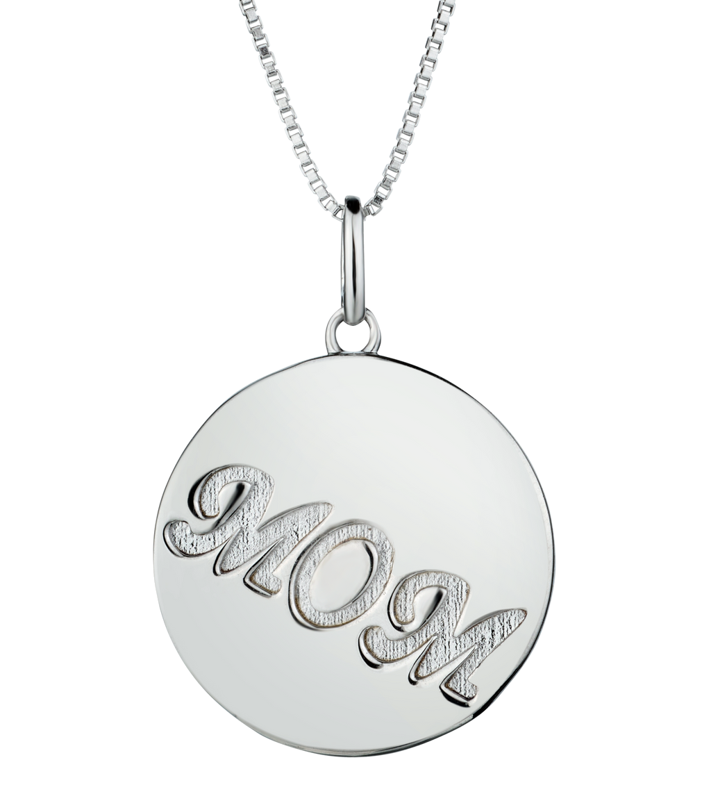 "Mom" Disc Pendant, Silver.....................NOW