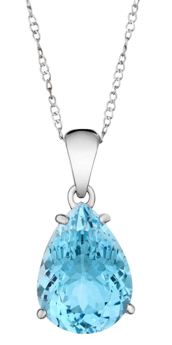 10.00 Carat of Genuine Blue Topaz Pear Shape Pendant, Silver.....................NOW