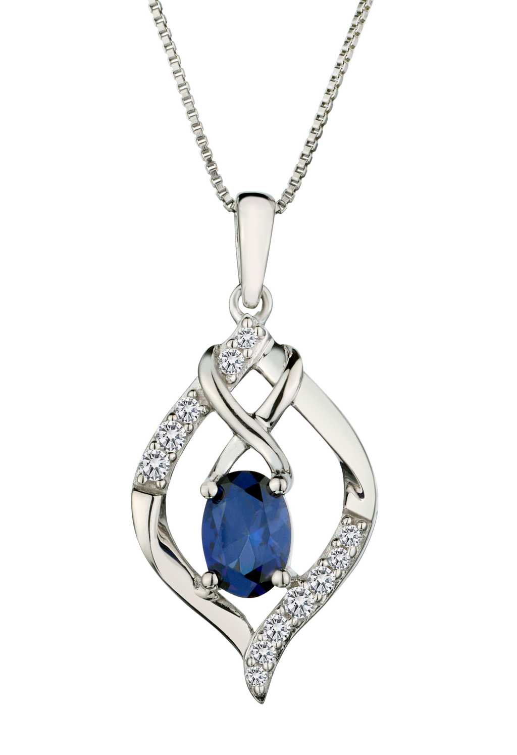 Created Blue Oval & Created White Sapphire Infinity Pendant, Silver.....................NOW