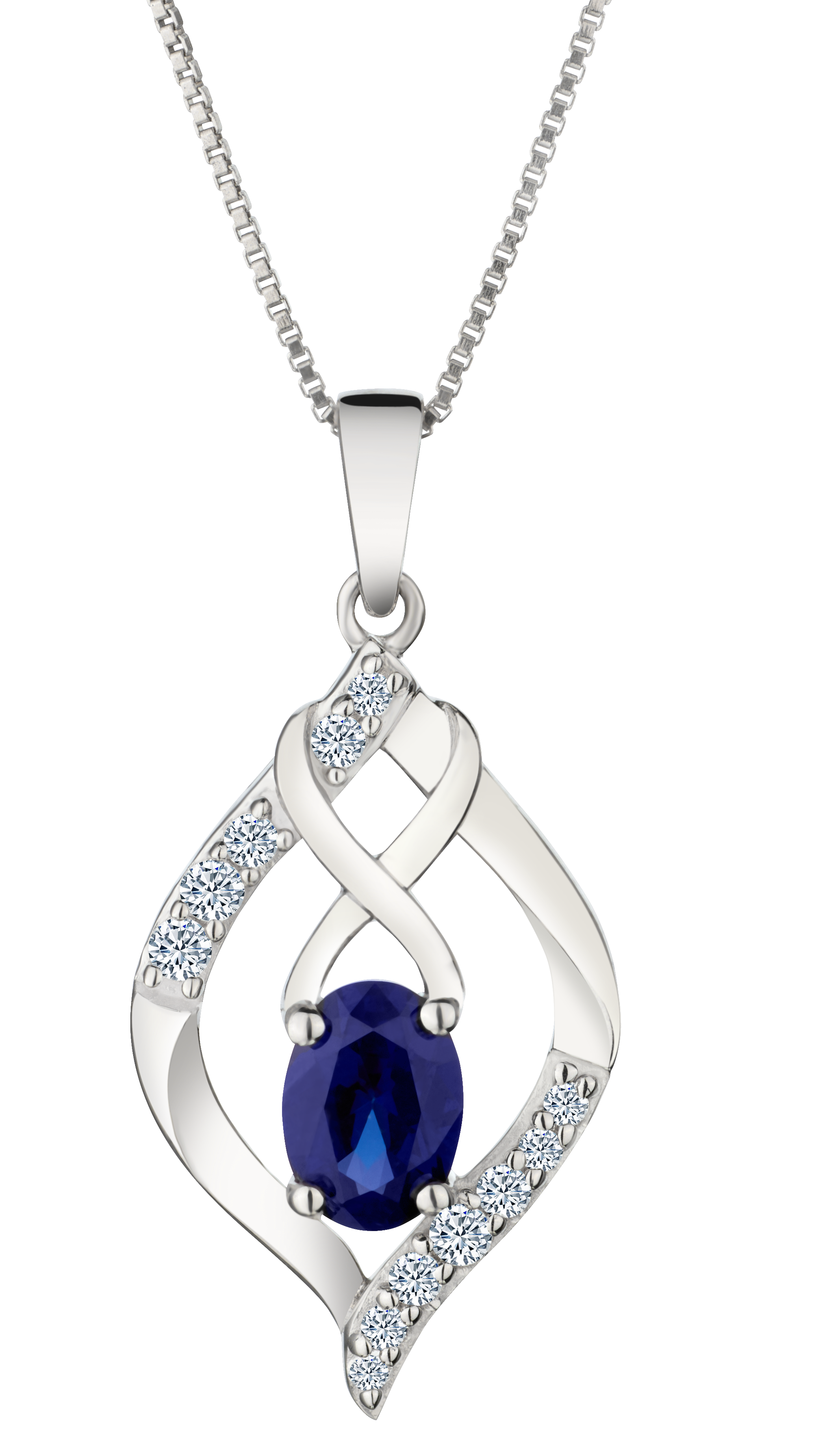 Created Blue Oval & Created White Sapphire Infinity Pendant, Silver.....................NOW