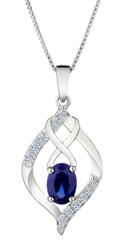 Created Blue Oval & Created White Sapphire Infinity Pendant, Silver.....................NOW