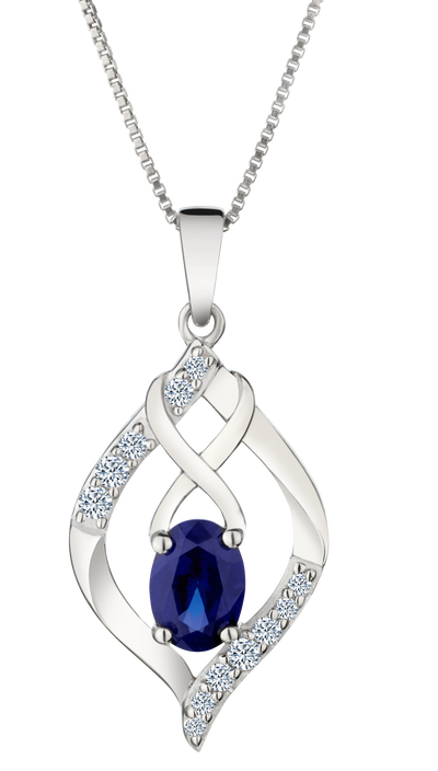Created Blue Oval & Created White Sapphire Infinity Pendant, Silver.....................NOW