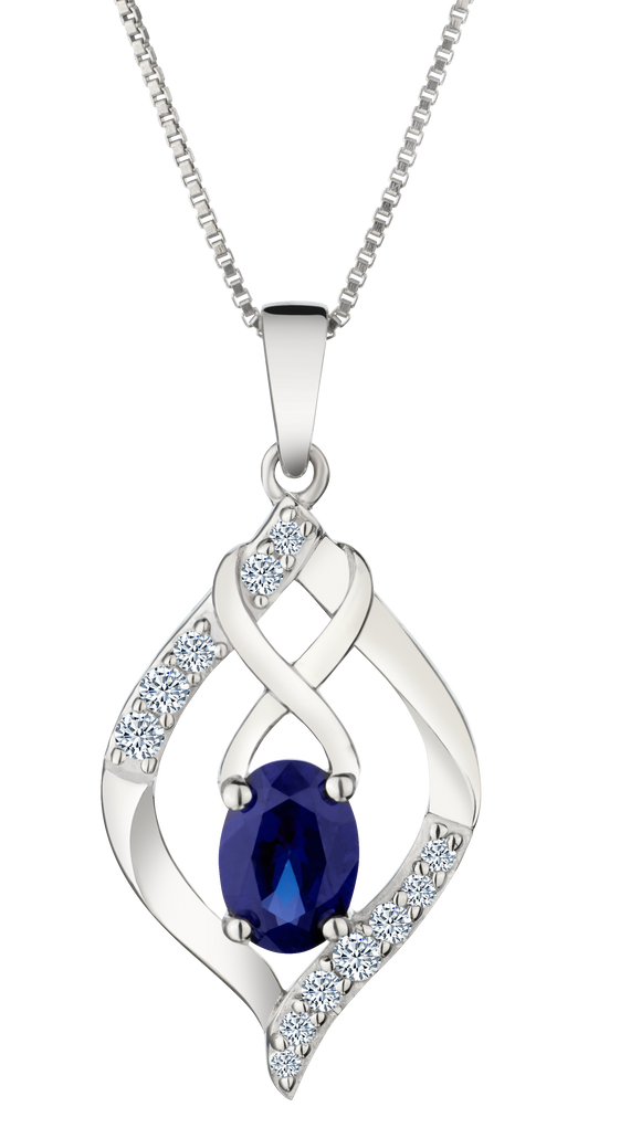 Created Blue Oval & Created White Sapphire Infinity Pendant, Silver.....................NOW