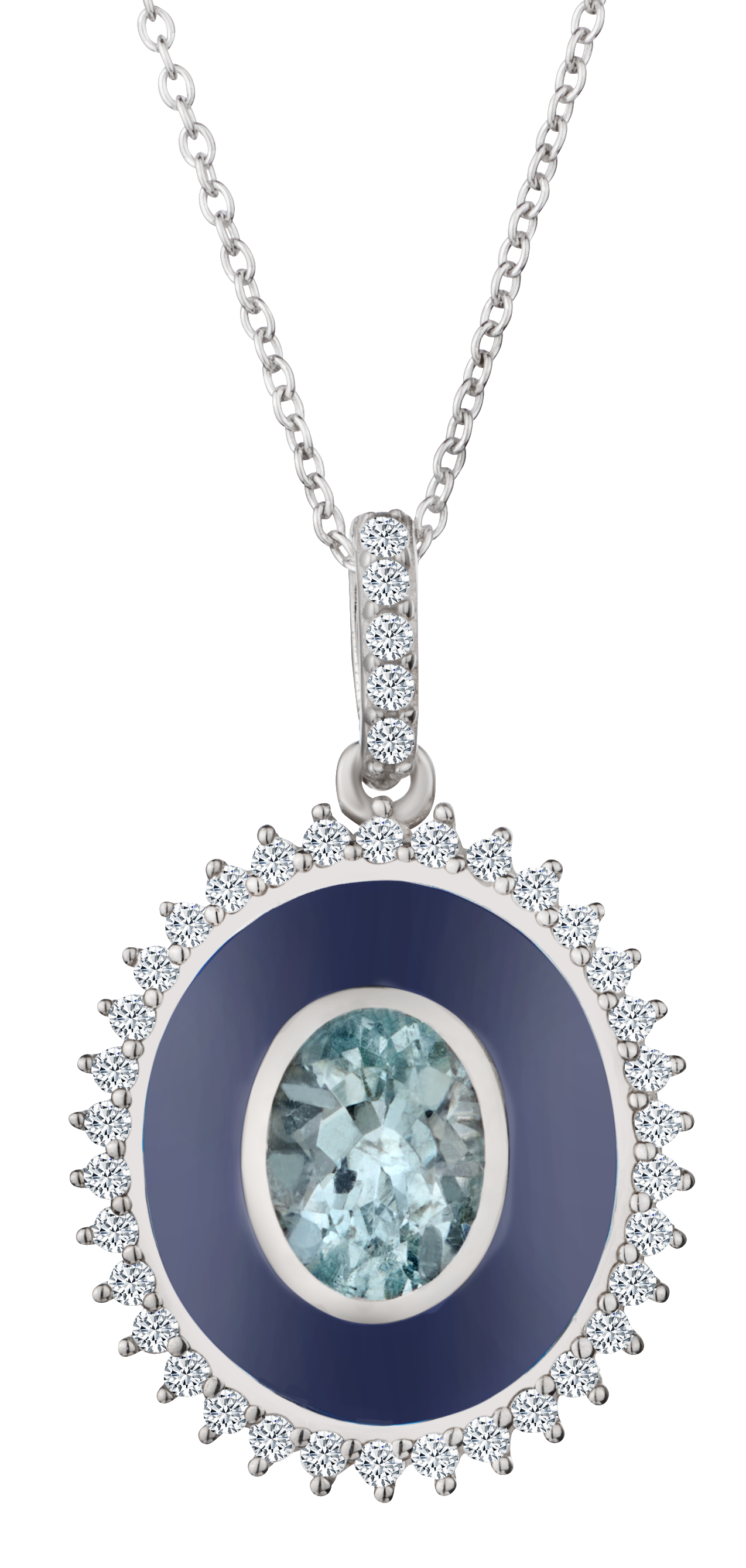 Genuine Aquamarine White Zircon & Blue Enamel "Designer" Pendant, Silver.....................NOW