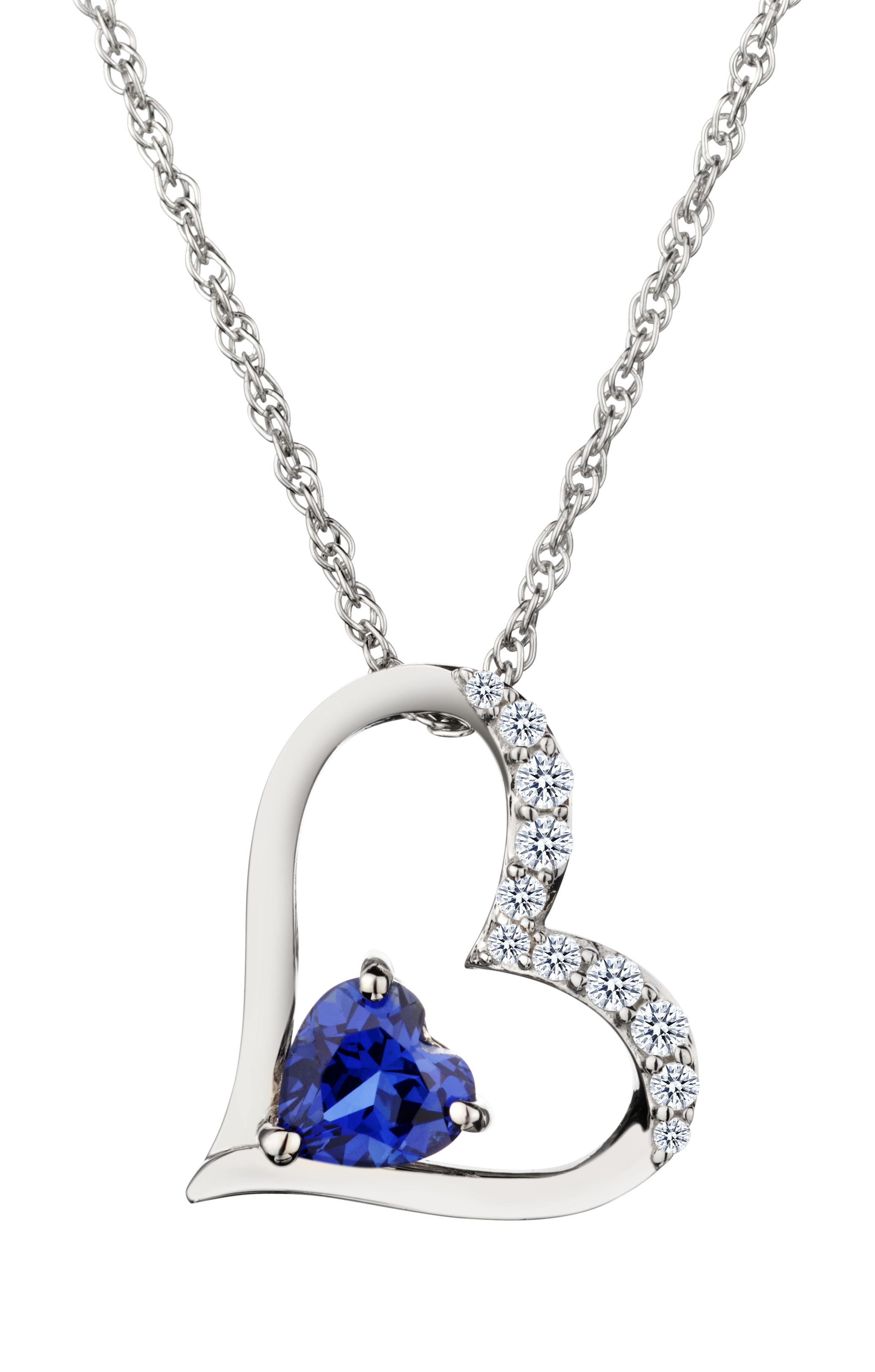 Created Blue & White Sapphire "Heart" Pendant, Silver.....................NOW