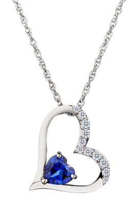 Created Blue & White Sapphire "Heart" Pendant, Silver.....................NOW
