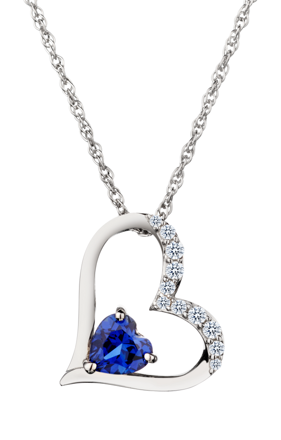 Created Blue & White Sapphire "Heart" Pendant, Silver.....................NOW