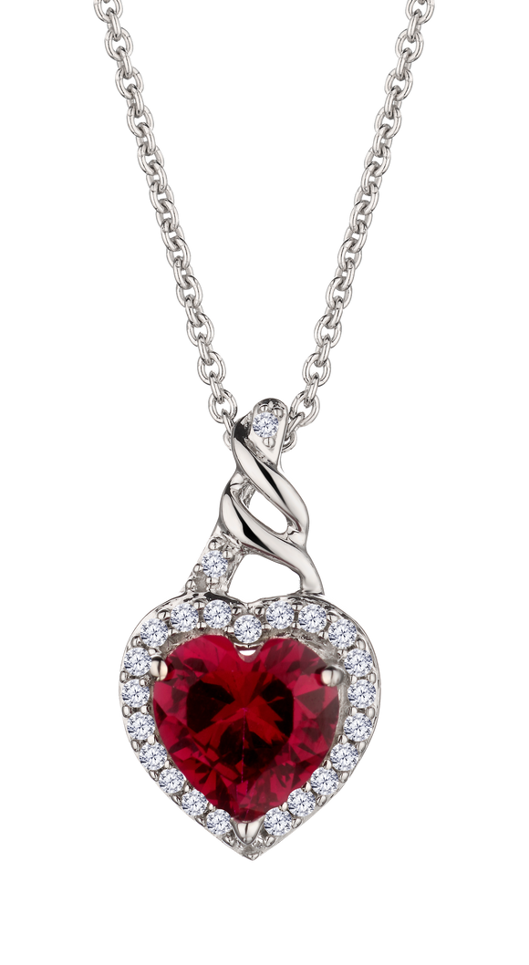 Created Ruby & White Sapphire Heart Necklace, Sterling Silver.....................NOW - Griffin Jewellery Designs