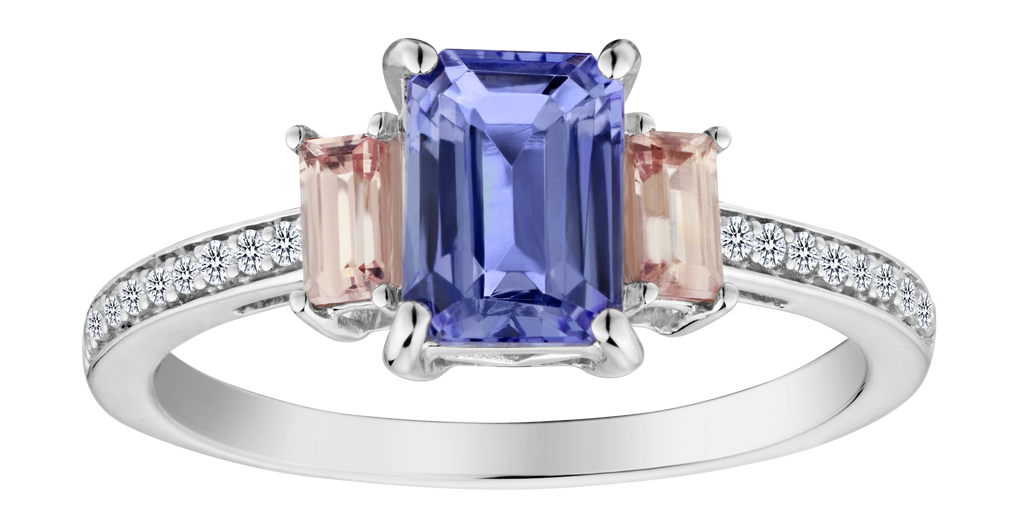 Genuine Tanzanite, Champaign Garnet, & .08 Carat of Diamonds Ring, 14kt White Gold.....................NOW