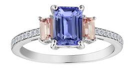 Genuine Tanzanite, Champaign Garnet, & .08 Carat of Diamonds Ring, 14kt White Gold.....................NOW