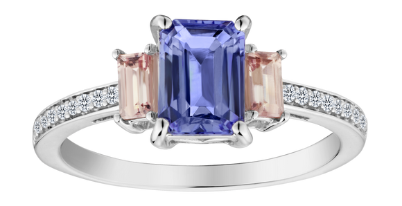 Genuine Tanzanite, Champaign Garnet, & .08 Carat of Diamonds Ring, 14kt White Gold.....................NOW