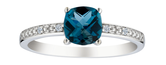 London Blue Topaz and .02 Carat of Diamond Ring, 10kt White Gold.....................NOW