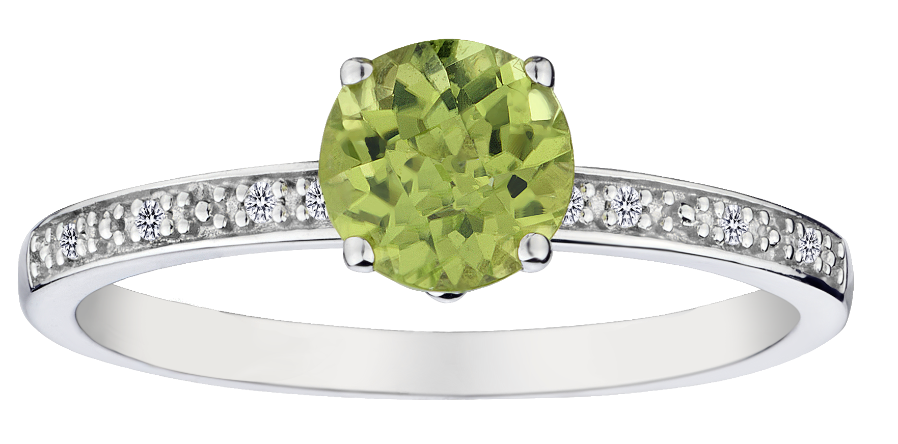 Genuine Peridot & .03 Carat of Diamonds Ring, 10kt White Gold.....................NOW